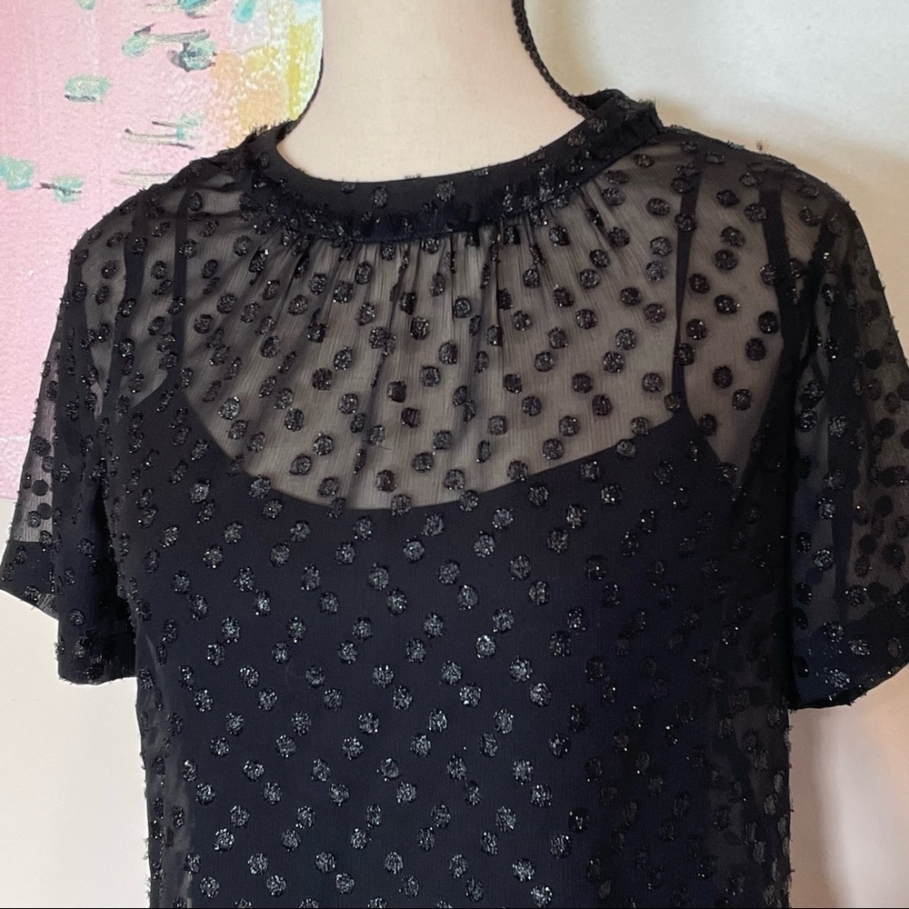 Madewell Women Top in Metallic Dot Size XS Black Short Sleeve - Picture 3 of 8